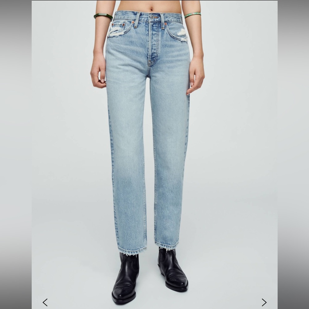 NWT Re/Done High Rise Stove-Pipe Jeans - Ripped Tide